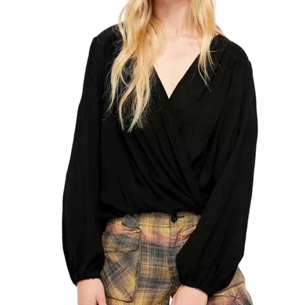 NWT Free People Black Wrap Top Small